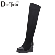 DoraTasia/новые удобные осенне-зимние женские сапоги, женские сапоги выше колена на высоком каблуке, женская обувь