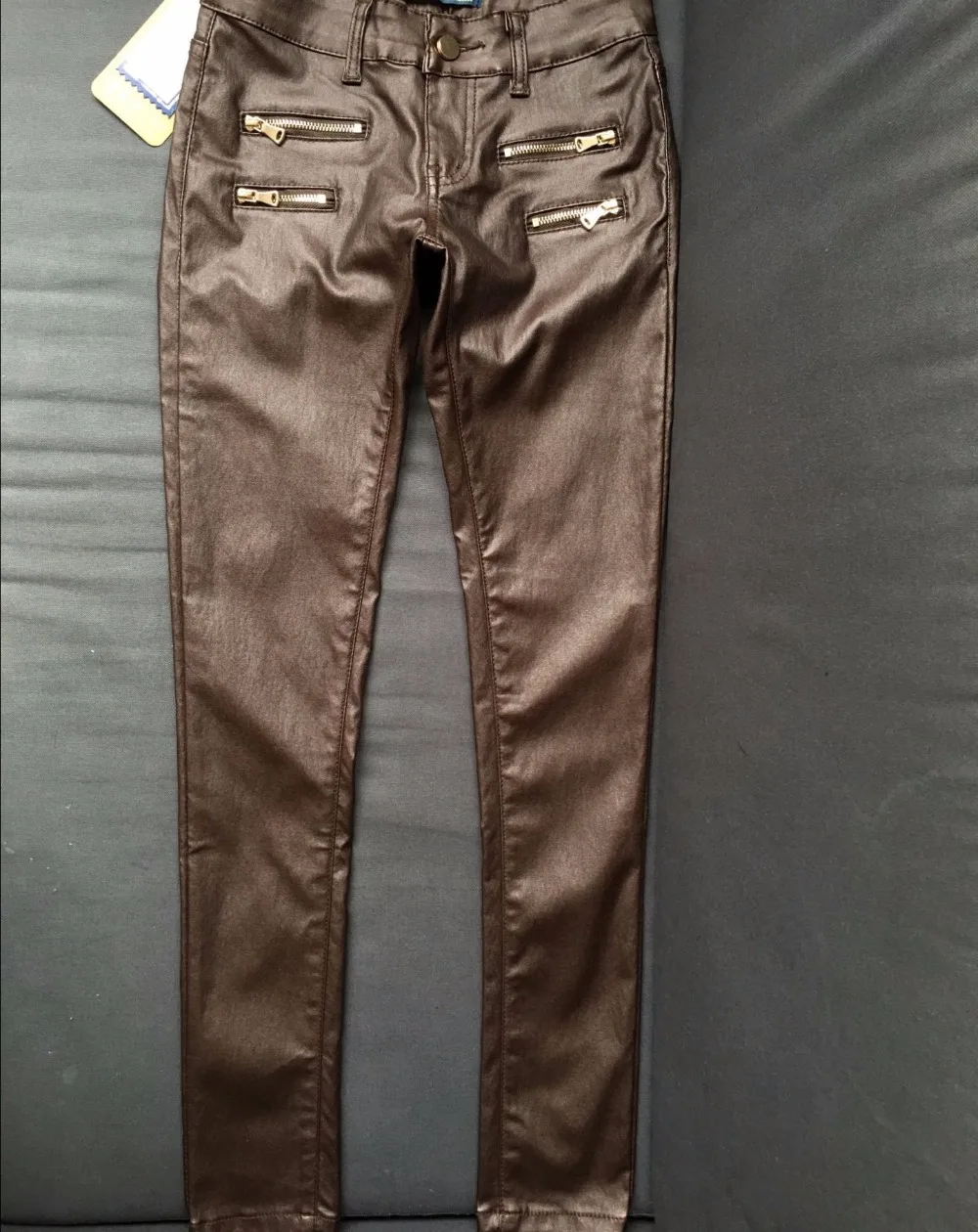 New Fashion Women's Brown Low-waist Elastic Pencil Pants Trousers Sexy Tight PU Coating imitate Leather Pants with Plus Size (14)
