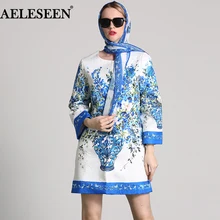 AELESEEN дизайнерское жаккардовое пальто с принтом осенний Модный Зимний Шарф Цветочный фарфоровый принт высокое качество Женское пальто с бисером