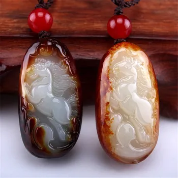 

Dropship Xinjiang Hetian Jade Zodiac Horse Pendant Raw Stone Jujube Red Secret Seed Material Jade Necklace for Men and Women