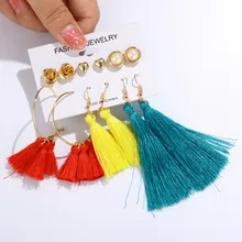 6pcs/Sets Multicolor Tassel Fringe Earrings Drop Love Star Pearls Earrings Sets for Women Big Circle Hoop Earring Gifts(China)