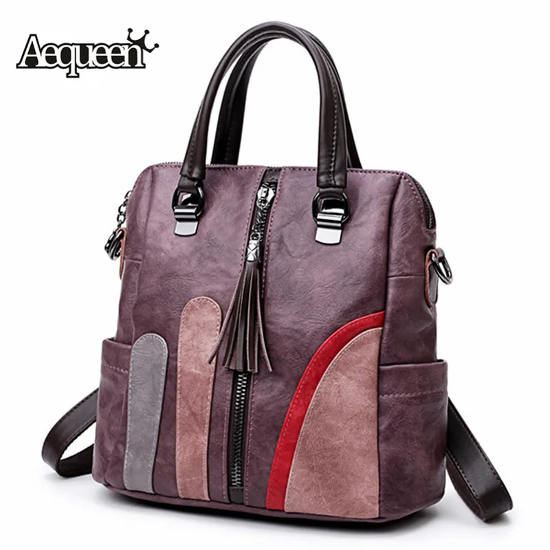 

AEQUEEEN Feminina Mochila Women Backpack Mini Soft Leather Schoolbag Female Vintage Patchwork Shoulder Bags Leisure Hand bags