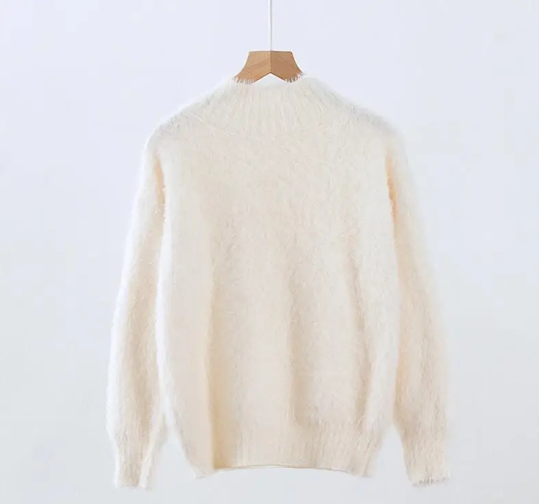 Cena 2019 kobiet moherowy sweter z dzianiny półgolf luźny nadwymiarowy sweter moherowy Knitting wygodne swetry