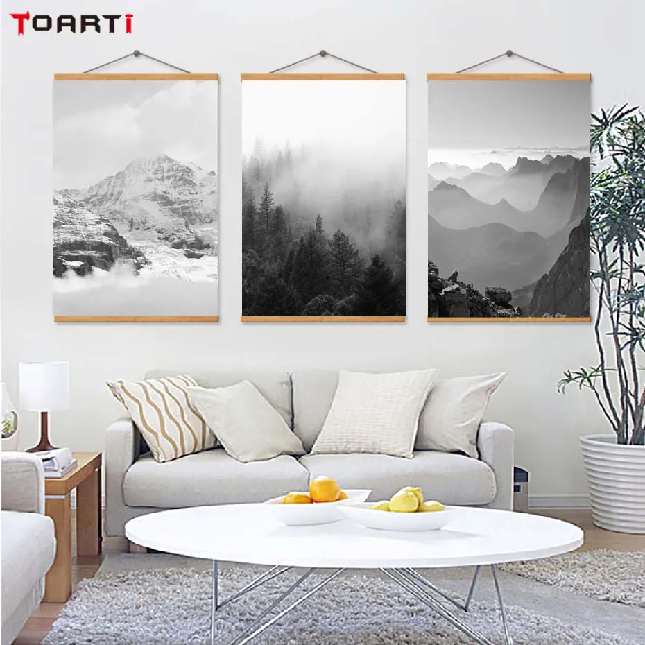 Black And White Nature Posters Prints Forest Mountain Canvas Painting