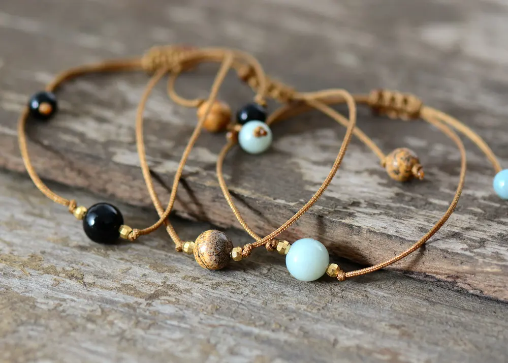 Boho Bracelet Handmade Natural Stone Wax Cord Simple Bracelet Birthday Gift Dropshipping Jewelry Friendship Bead Bracelet - Image 3