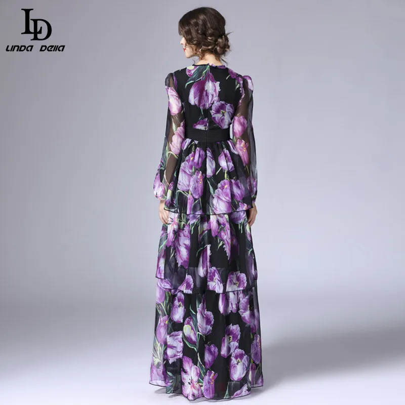 Женское длинное платье тюльпан LD LINDA DELLA подиумное винтажное многоярусное макси с