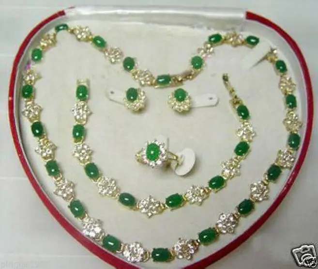

Hot sell -@>> Beautiful Popular jewelry Green Jade Necklace Bracelet Ring Earring Set Natural jewelry -Top quality free shippin