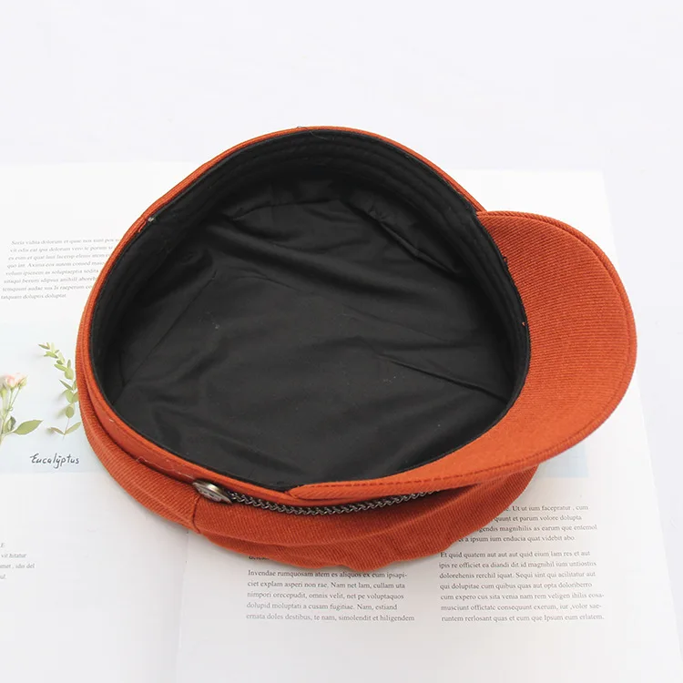 New Korean Version Of Corduroy Cap Female Autumn And Winter Fish Bone Chain Hats Tide Retro Casual Wild Solid Color Cap HC30 (12)