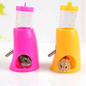 

2in1 Plastic Small Animal Nest Toy Hamster Water Bottle Holder Dispenser With Base Hut 80ML Water Feeder House Cage Random Color