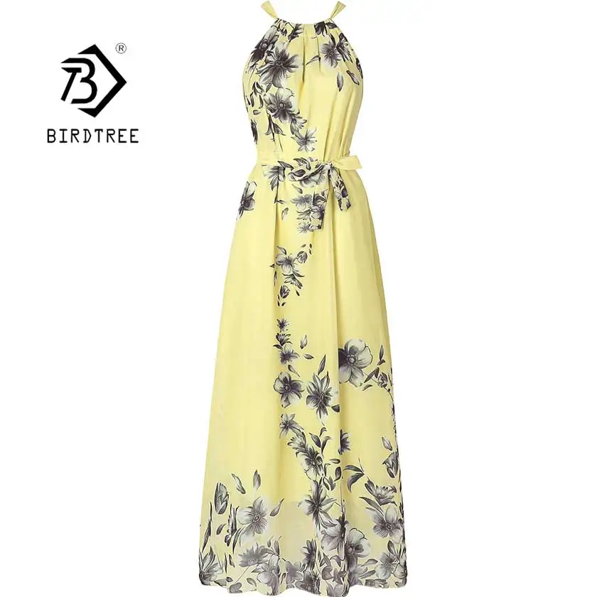 

Plus Size S-6XL 2019 Summer New Women's Long Dresses Beach Floral Print Boho Maxi Dress With Sashes Women Clothing Sale D96232Z