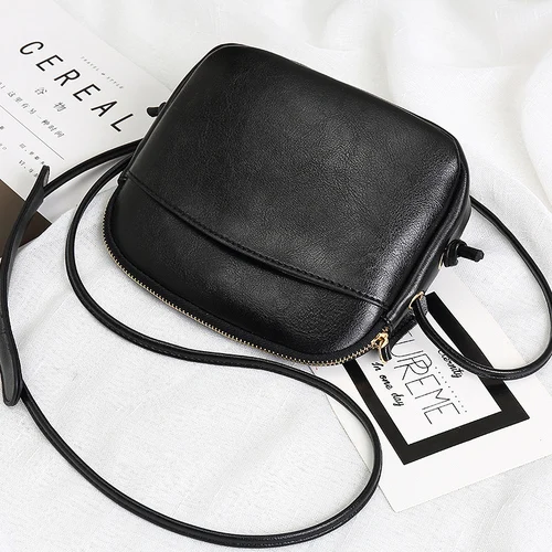 Высококачественные женские сумки через плечо, маленькая сумка-мессенджер, винтажная коричневая кожаная сумка, известный бренд, сумка через плечо для девушек - Цвет: Черный
