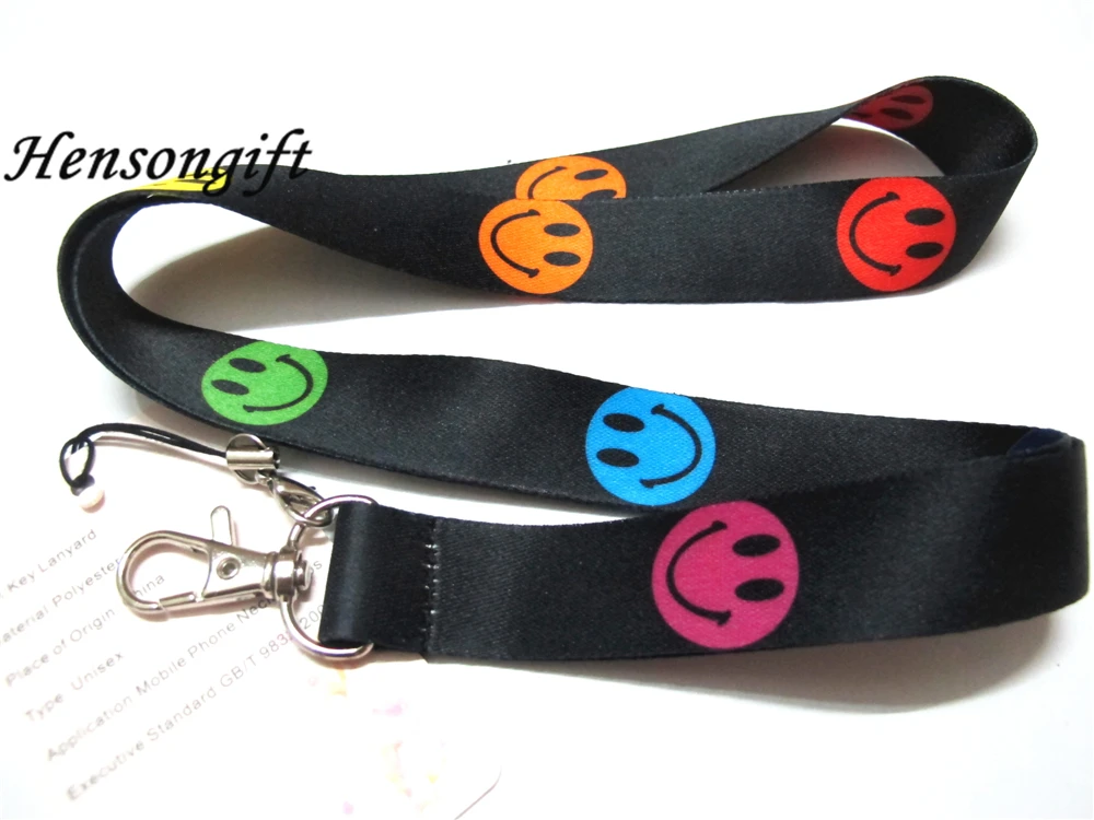 Hensongift цветной ремешок для ключей со смайликом, держатели для удостоверения личности, ремни для шеи мобильного телефона