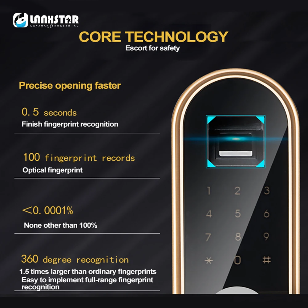 LANXSTAR умный отпечаток пальца Пароль замок для дома Межкомнатная дверь спальня деревянный дверной замок офисная комната замок электронная дверь ручной замок