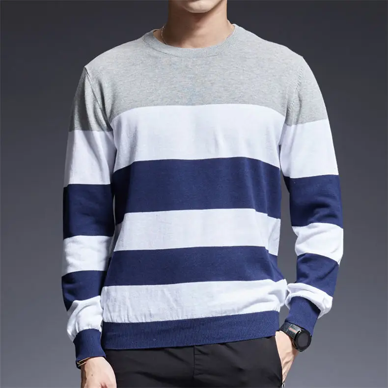 2018 New Mens Pullover Sweaters Autumn Winter Pure Cotton Sweater Pullovers Male Jumpers Striped MuLS Brand Knitwears Boys M-4XL 02
