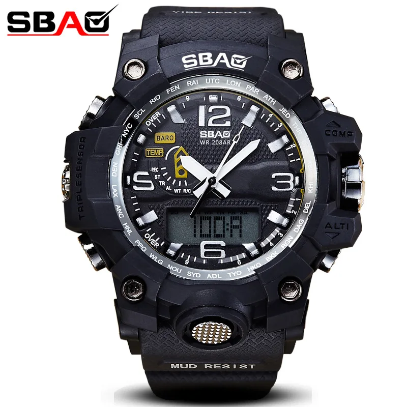 

Fashion Sbao Brand Outdoor Sport Watch Men 30m Waterproof Digital Quartz Dual Time Sports Military Watches Climbing Swim Clock