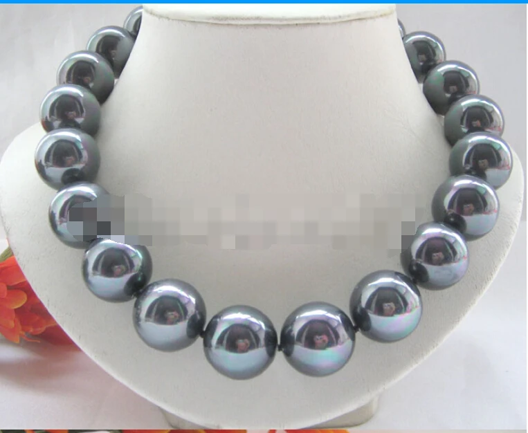 

CBN512 Beautiful 18" 20mm bright black south sea shell pearl necklace
