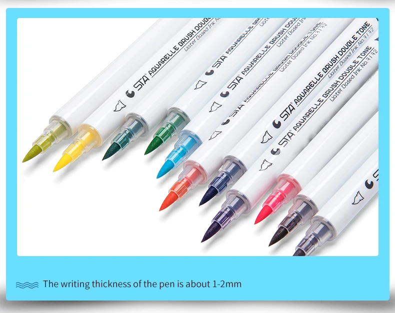 STA Premium, 28 цветов, 14 шт., двойные насадки, водорастворимый цветной маркер, набор, водорастворимый, двойной цветной маркер для акварели, дизайн Комиксов