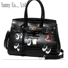 women large bags 35cm funny big eyes bags leather handbags Crocodile sweet girl lock sequins bolsa women messenger bags