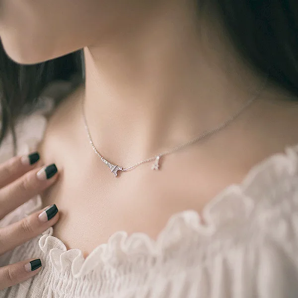 

New 925 Sterling Silver Eiffel Tower Necklaces Pendant Fashion Sterling Silver Jewelry Statement for Women Bijoux