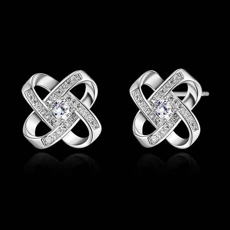 Crystal Cubic Zirconia Stud Earrings For Women Silver Earring Statement Party Jewelry Gifts Crystal Wedding Stud Earrings