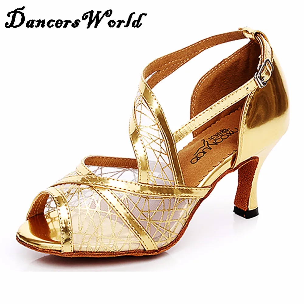 Women Latin Dancing Shoes 7.5 cm High Heels Satin Soft Sole Shoes Zapatos Baile Mujer Ladies