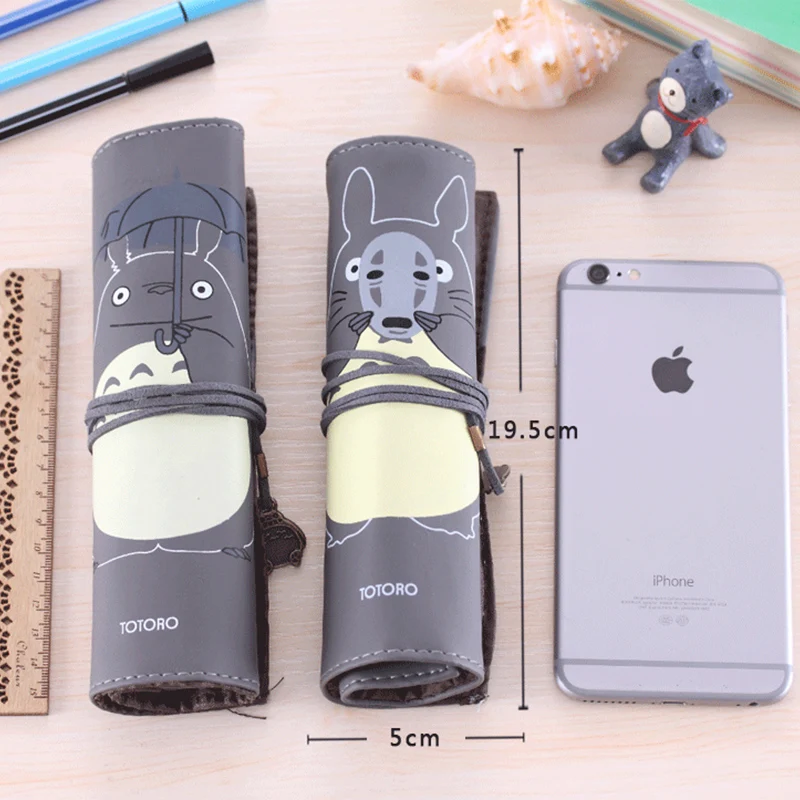 

Cute Anime Pencil Case Roll Kawaii Totoro Pen Cases Bag Leather Pencil Box For Boys Bts Stationery Office School Supplies