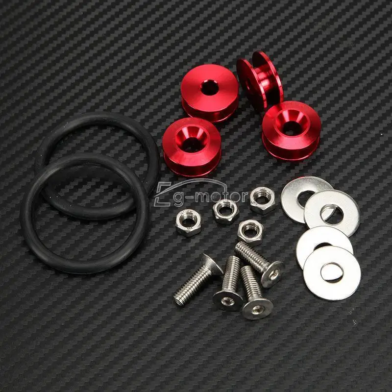 Red Quick Release Fasteners Bolt Kit Front Rear For Most Car Vehicles