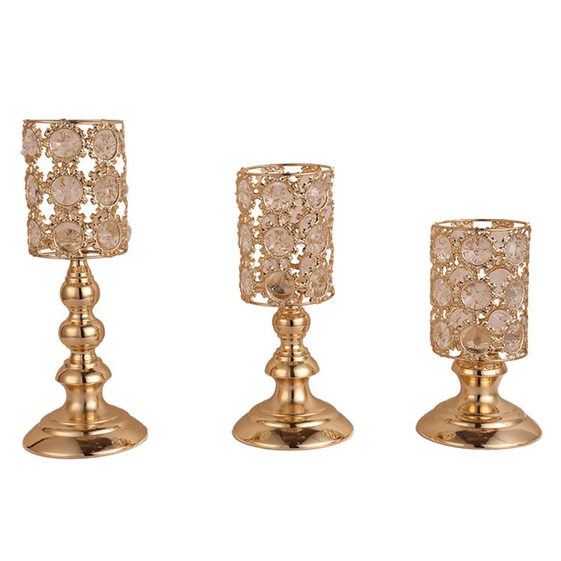 Gold Metal Candle Holder Home Decor Crystal Candlestick Wedding Candle Stand Road Lead