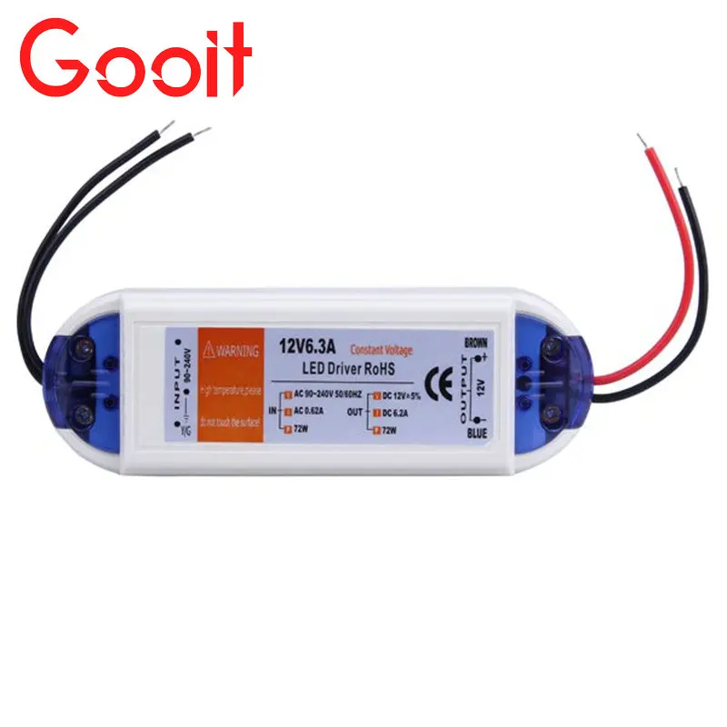 

led strip adapter 12V 6.3A 72W Power Supply adaptor transformers switch for LED Strip RGB ceiling Light bulb lamps driving power