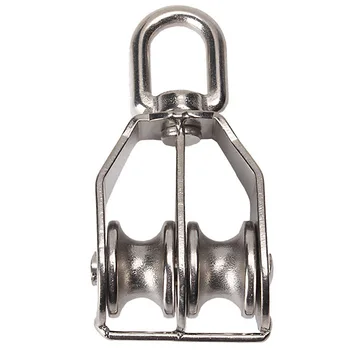 

1Pcs M50 Double Pulley Block Chain Traction Wheel Stainless Steel Heavy Duty Steel Swivel Lifting Rope Block Pulley