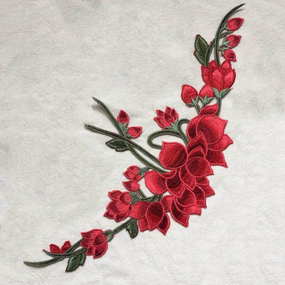 

1Piece Big Red Flower Embroidered Patches for Clothes Iron on Flower Patch Applique for DIY Fashion Clothes LSHB575