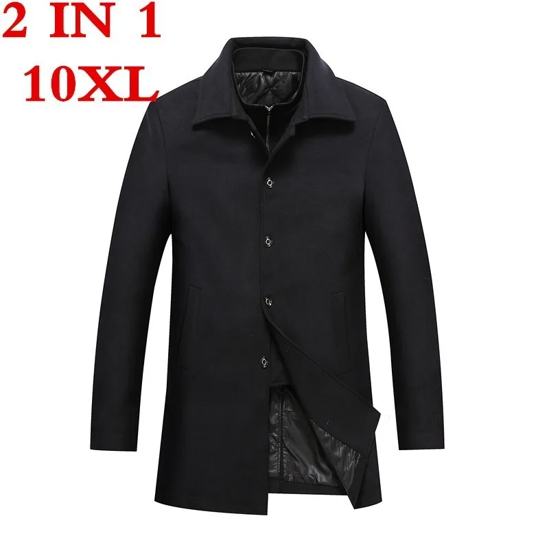 10XL 9XL зимнее шерстяное пальто для мужчин отдыха длинное мужские однотонные