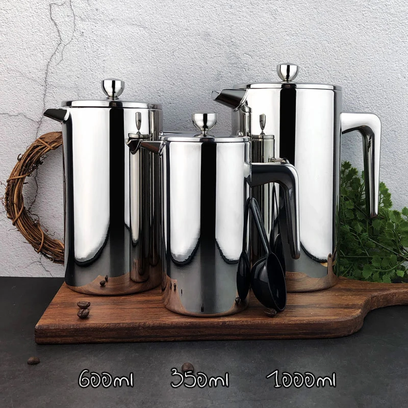 New Style Stainless Steel French Press Coffee Percolators Coffee Maker Best Double Wall Coffee Pot Giving One Filter Basket
