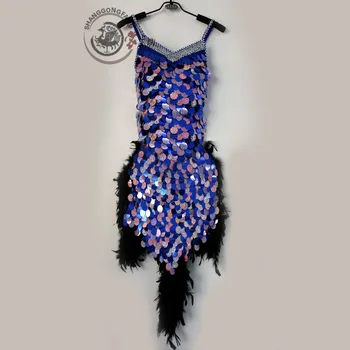 

New style Latin dance costumes sexy sequins Feather latin dance dress for women children latin dance competition dresses S-4XL