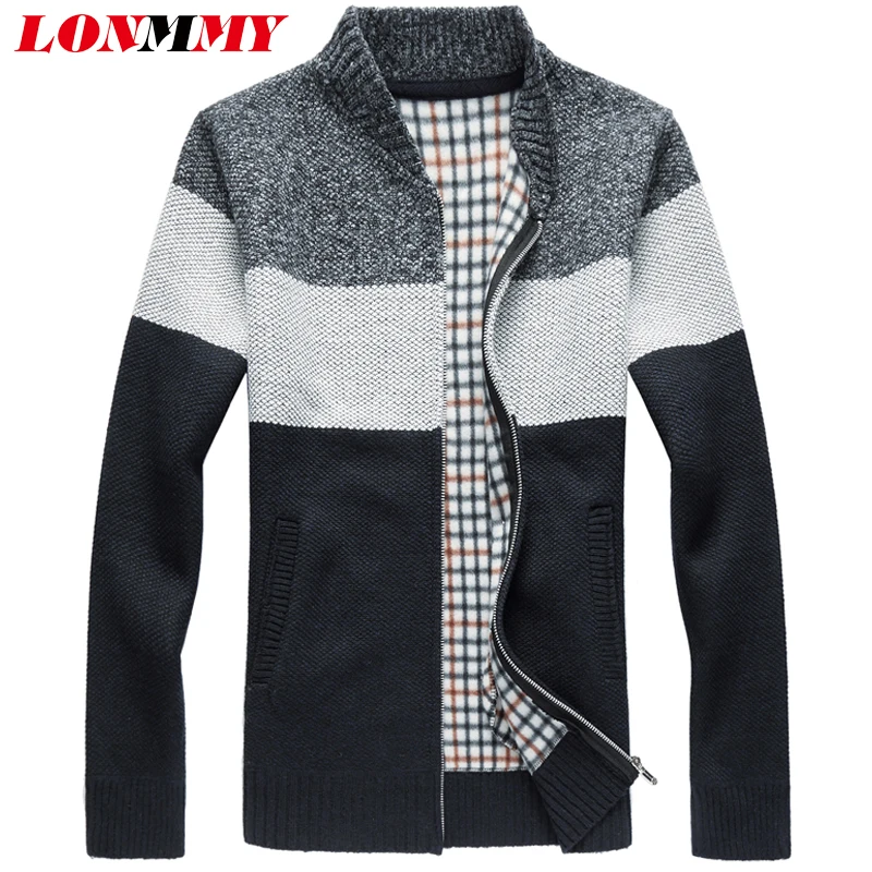 LONMMY M-3XL вязаный свитер для мужчин кардиганы для женщин Стенд воротник полосатый мужчин повседневная одежда slim fit Мода 2018 осен