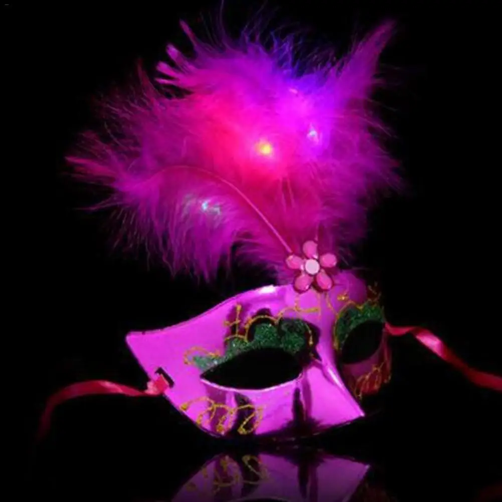 Christmas Half Face Style LED Luminous Mask Party Ball Feather Mask (With Button Battery&OPP Packing)