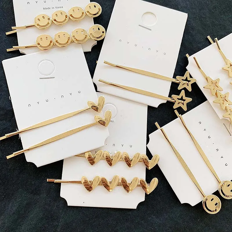 

Sale 1PC Gold Color Alloy Women Hair Clip Cute Face Star Heart Shape Hairpins Fashion Hair Styling Tools