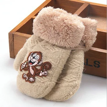 

Baby style Boy Girl Monkey Knit Gloves Winter Children Warm Ropes Mittens Cotton Wool Solid Button Gloves st3