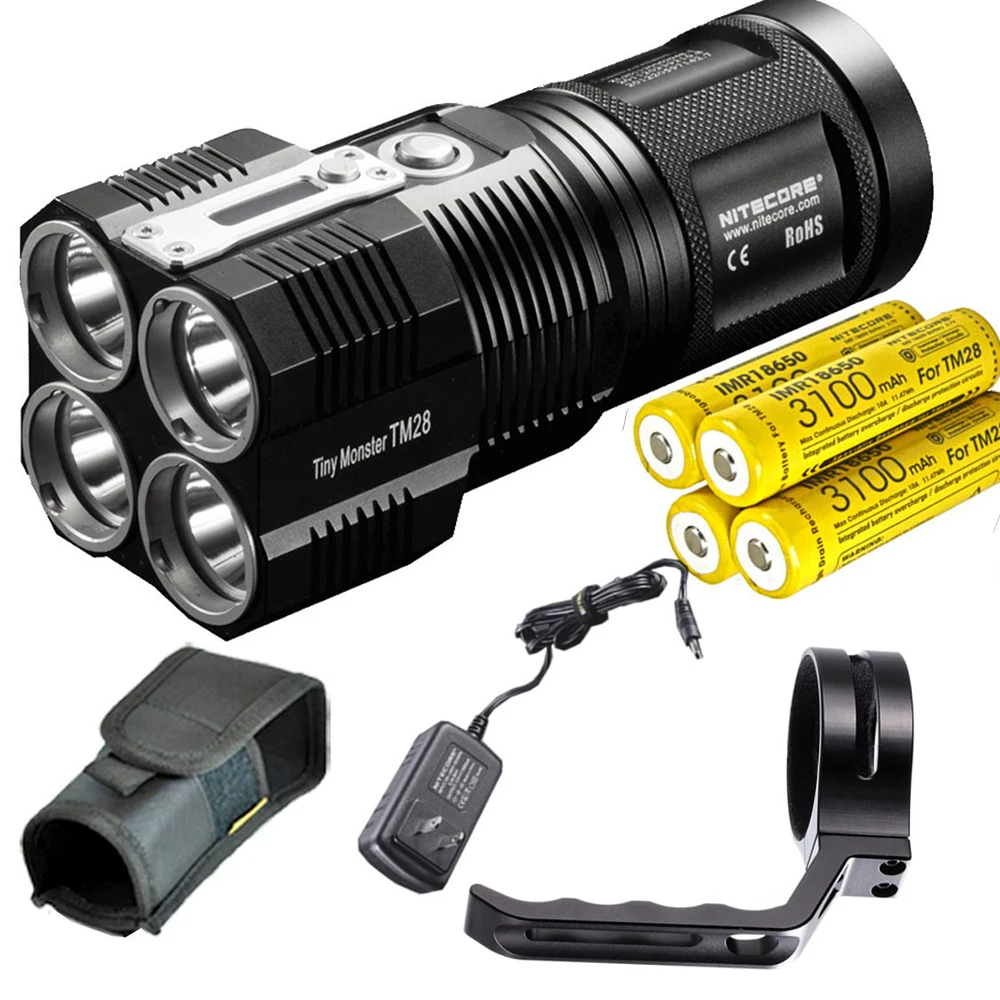 Светильник Nitecore TM28 4* CREE XHP35 Здравствуйте max.6000LM луч расстоянии 655 м аккумуляторная фонарик+ 4 шт. 18650 батареи+ NHM10 держатель