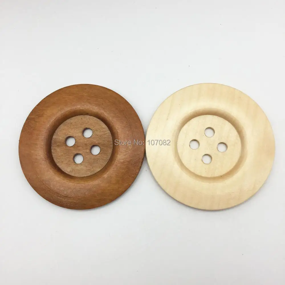 

10pcs 60mm 6CM Extra Large Wood Buttons Natural/Brown 4 Holes Round Sewing Button Embellishments Crafts Scrapbooking