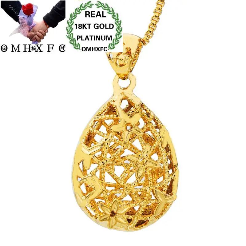 

OMHXFC Wholesale European Fashion Woman Unisex Party Birthday Wedding Gift Hollow Water Drop 18KT Real Gold Charm Pendant PN10