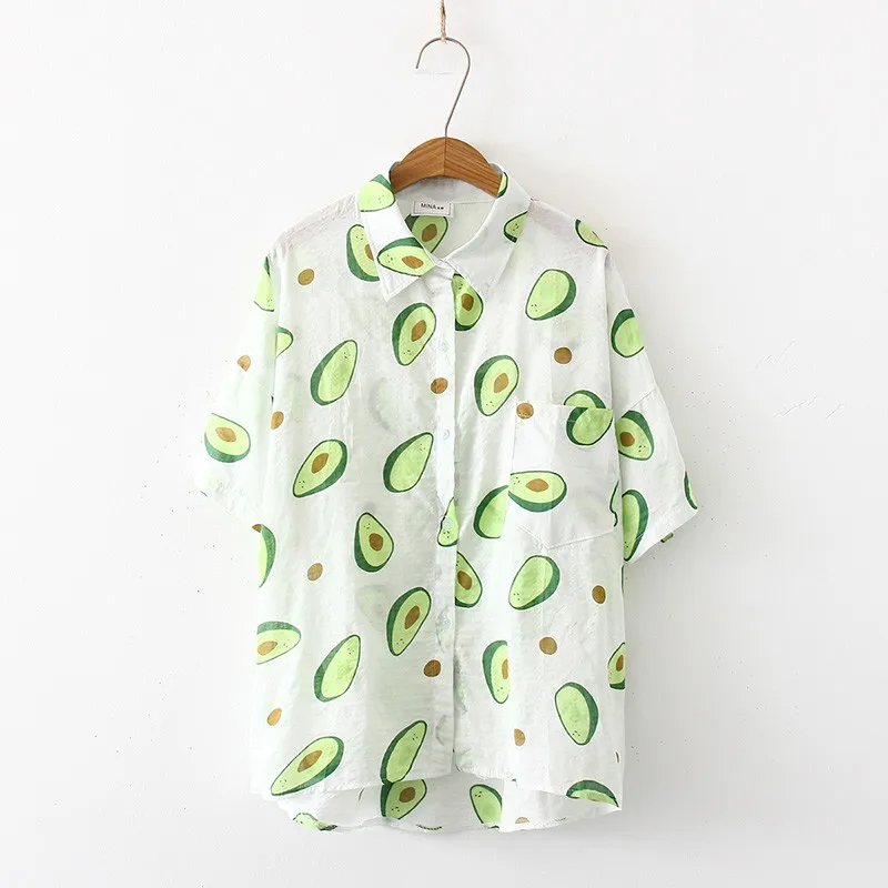 Casual Short Sleeve Loose Blouse Women Print Turn-down Collar Shirt Summer Beach Sun Protection