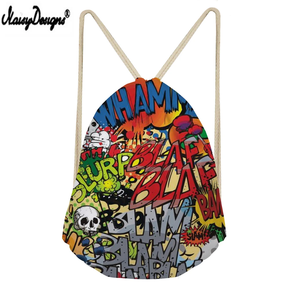 NOISYDESIGNS Kids Linen Storage Bags 2019 Hip Hop Graffiti Printed Drawstring Sack Women Small Shopping Mochilas