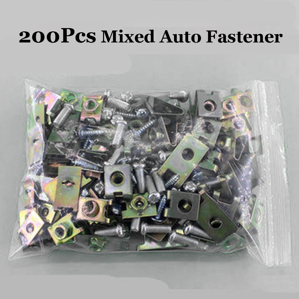 

200 Pcs/Bag U-Type Gasket Car Body Door Penal Fastener Fixed Screw Clips U-Nuts