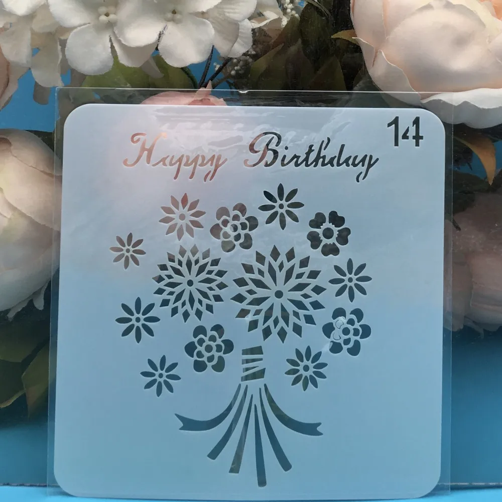 

15cm Happy Birthday Flower DIY Layering Stencils Wall Painting Scrapbook Coloring Embossing Album Decorative Card Template