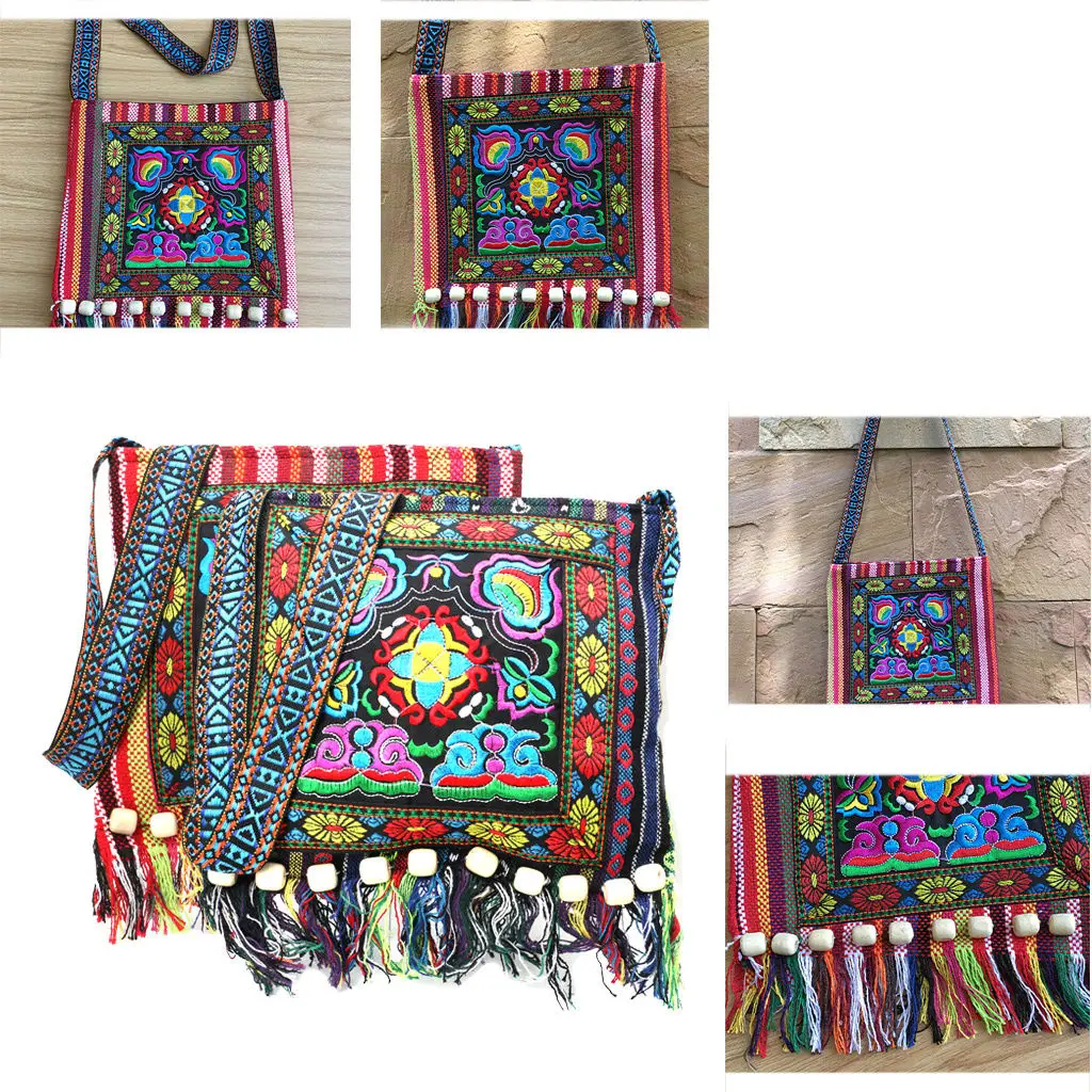 Hmong винтажная Этническая сумка на плечо, вышивка, бохо хиппи-кисточка, сумка-мессенджер, китайский этнический стиль, цветная сумка