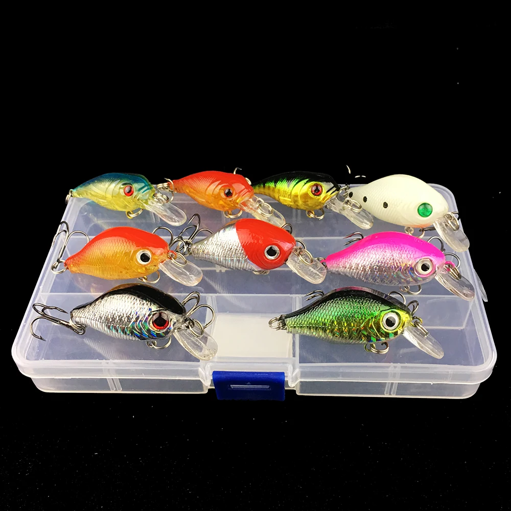 9pcs High quality Crank Fishing Hard lure bait set kit with case