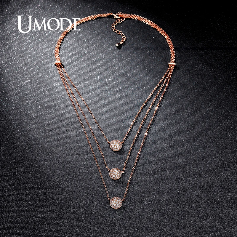 

UMODE Unique Design 3 Layers Clear Micro CZ Paved Rose Gold Color Choker Statement Necklaces Jewelry for Women Collares UN0230C