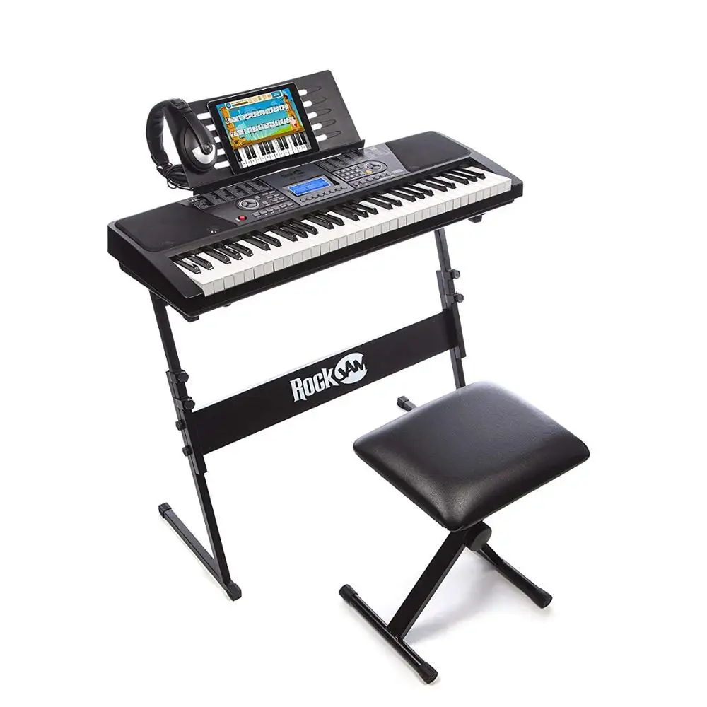 

61-Key Electronic Keyboard Piano SuperKit with Stand, Stool, Headphones & Power Supply, Black - RJ561