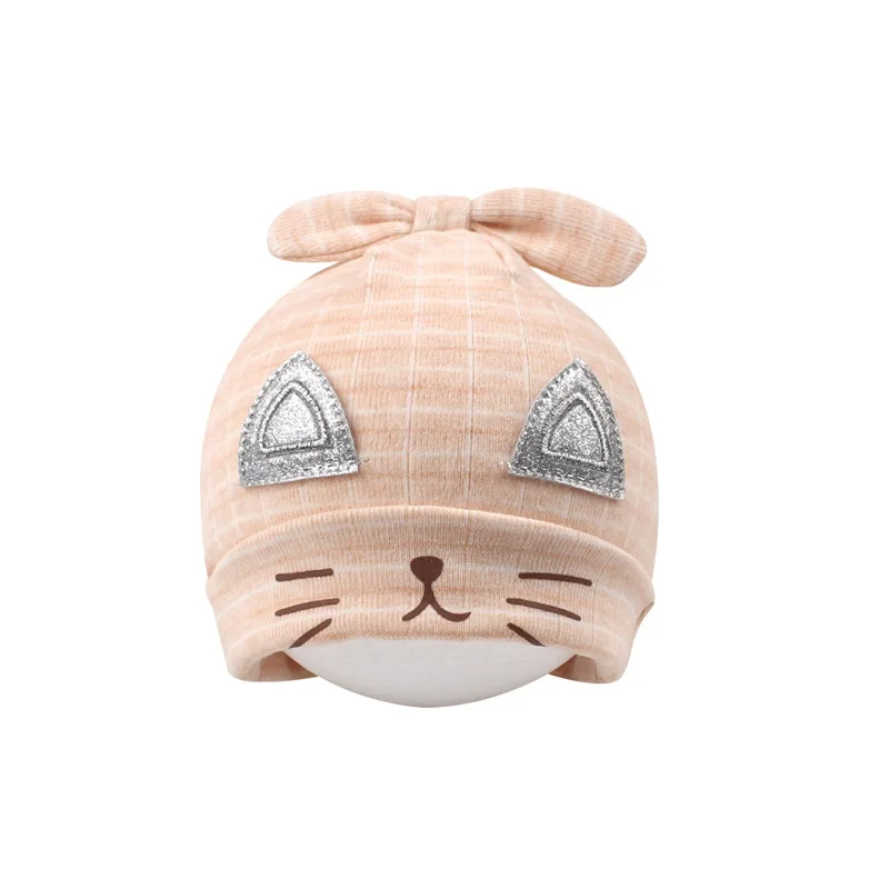 Хлопковая детская шапка с рисунком кота для новорожденных девочек, милая детская шапочка с рисунком, шапка для новорожденных мальчиков, весенне-осенняя одежда для маленьких девочек 0-3 месяцев